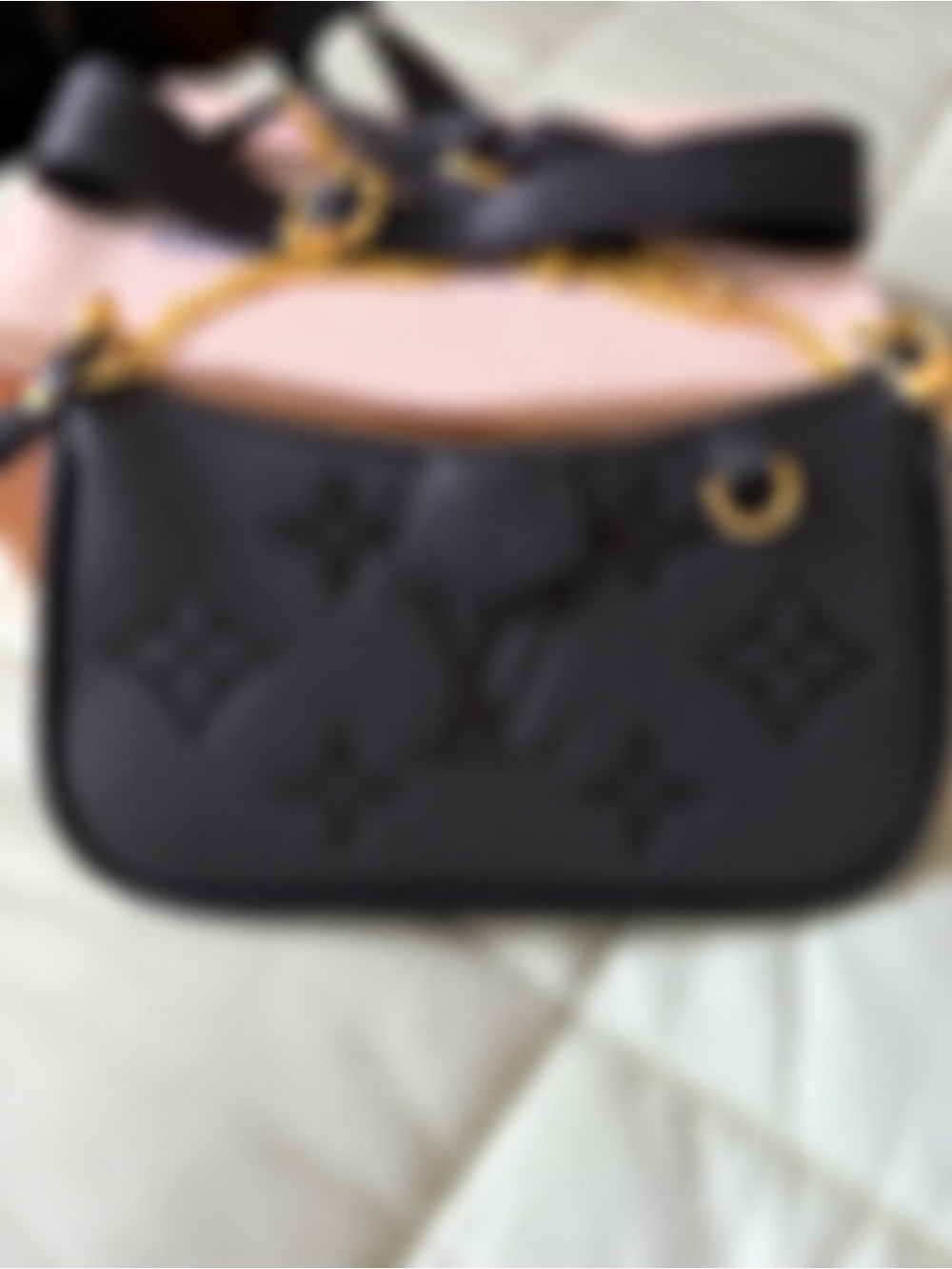 Source Unknown Black Embossed Crossbody Bag with Gold Hardware